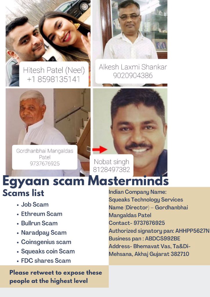 PbCreativStudio's tweet photo. Jail these father, son, wife Dina &amp; partners Alkesh &amp; Nobat #ScammerNeelPatel #Arrest_GordhanPatel  Here is everything to support this: https://t.co/QEISDYquiL  @SPMehsana @CollectorMeh @dgpgujarat @GujaratPolice @sanghaviharsh @Bhupendrapbjp @CMOGuj @PMOIndia https://t.co/rvahiT45Qv