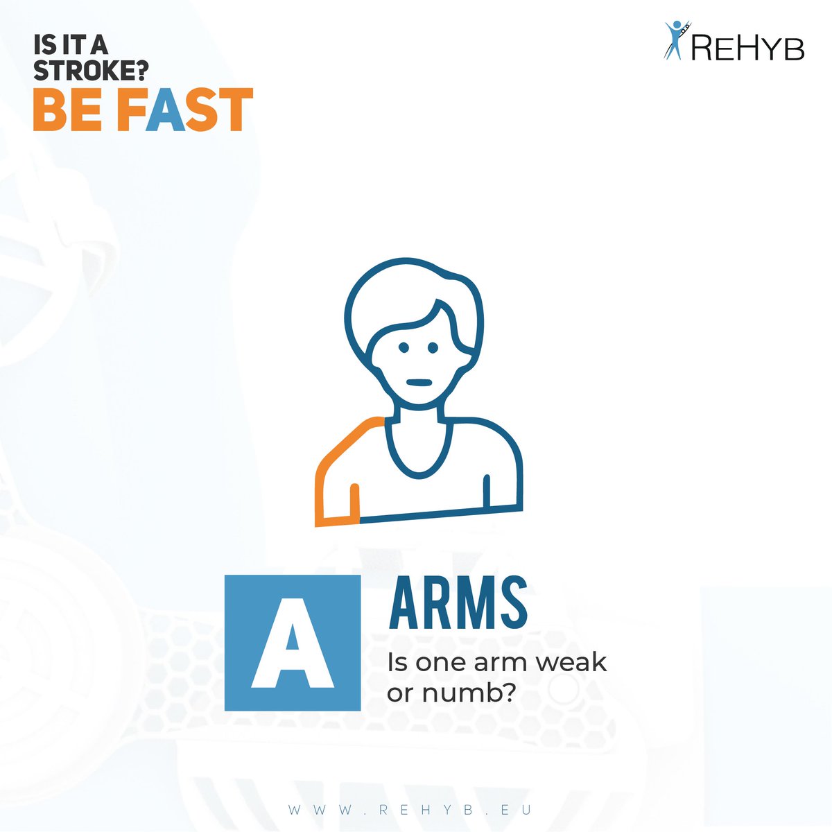 H2020REHYB's tweet photo. Is it a Stroke?
Know the symptoms, be FAST, and save a life.
#WorldStrokeDay #REHYB #campaign #awareness #rehabilitation https://t.co/uiXbJtAgq6