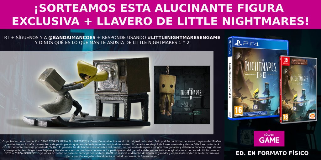 VideojuegosGAME's tweet photo. 🟡 GANA un PACK de DIORAMA + LLAVERO de #LittleNightmares 🟡 
SORTEAMOS 3.

🔄 RT + Síguenos y a @BandaiNamcoES 
📝 Responde con #LittleNightmaresEnGAME y dinos qué es lo que más te asusta.
⏱ Hasta el 01/11 a las 23:59h.

Reserva LITTLE NIGHTMARES 1+2:
https://t.co/RRndSoNB69 https://t.co/OgyrD7hhdz