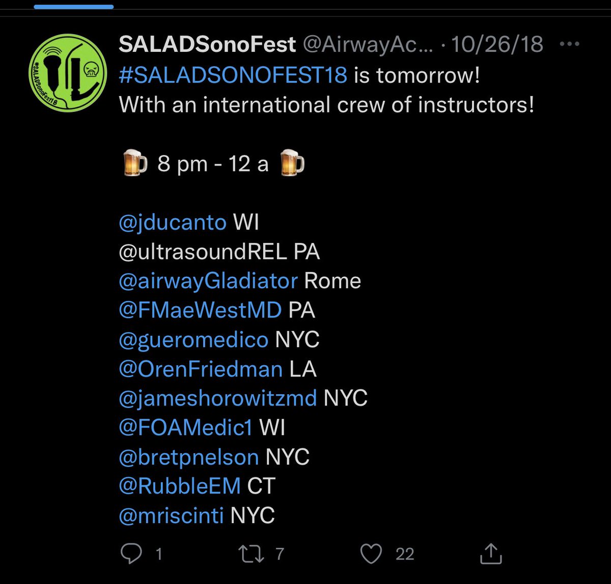 James Horowitz (@jameshorowitzmd) on Twitter photo I’m not sure why we did it, but it was super fun
Instructors came from around the world and all rocked ghostbusters costumes w glow in the dark SALAD hats!
<a href="/jstgeorgemd/">JStGeorgeMD</a> <a href="/OrenFriedman/">Oren Friedman</a> <a href="/airwayGladiator/">carmine della vella INTUBATIEM</a> <a href="/gueromedico/">Chris Root</a> <a href="/FOAMedic1/">Joel Porter</a> <a href="/bretpnelson/">Bret Nelson</a> <a href="/RubbleEM/">Rachel Liu</a> <a href="/mriscinti/">Matthew Riscinti MD</a>
#SALADSONOFEST18 I’m not sure why we did it, but it was super fun
Instructors came from around the world and all rocked ghostbusters costumes w glow in the dark SALAD hats!
<a href="/jstgeorgemd/">JStGeorgeMD</a> <a href="/OrenFriedman/">Oren Friedman</a> <a href="/airwayGladiator/">carmine della vella INTUBATIEM</a> <a href="/gueromedico/">Chris Root</a> <a href="/FOAMedic1/">Joel Porter</a> <a href="/bretpnelson/">Bret Nelson</a> <a href="/RubbleEM/">Rachel Liu</a> <a href="/mriscinti/">Matthew Riscinti MD</a>
#SALADSONOFEST18
