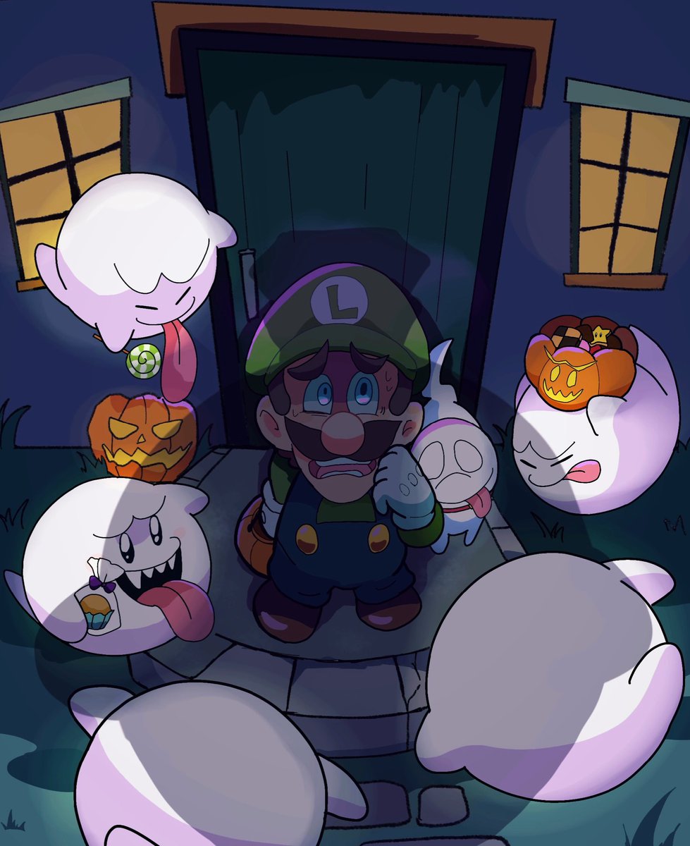 boo (mario) ,luigi tongue scared ghost tongue out green headwear 1boy green shirt  illustration images