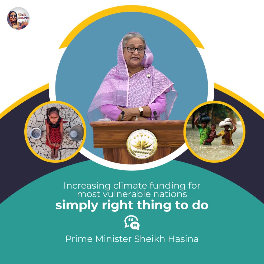 SKHasinaFans's tweet photo. "According to @IMFNews, $6 trillion to $10 trillion needs to be invested over the next decade to green our economies. Increasing #Climate funding for most vulnerable nations simply right thing to do."
- Said #Bangladesh Prime Minister #SheikhHasina 
https://t.co/zSsTdVZOIR
#COP26 https://t.co/jwBgRldgq0