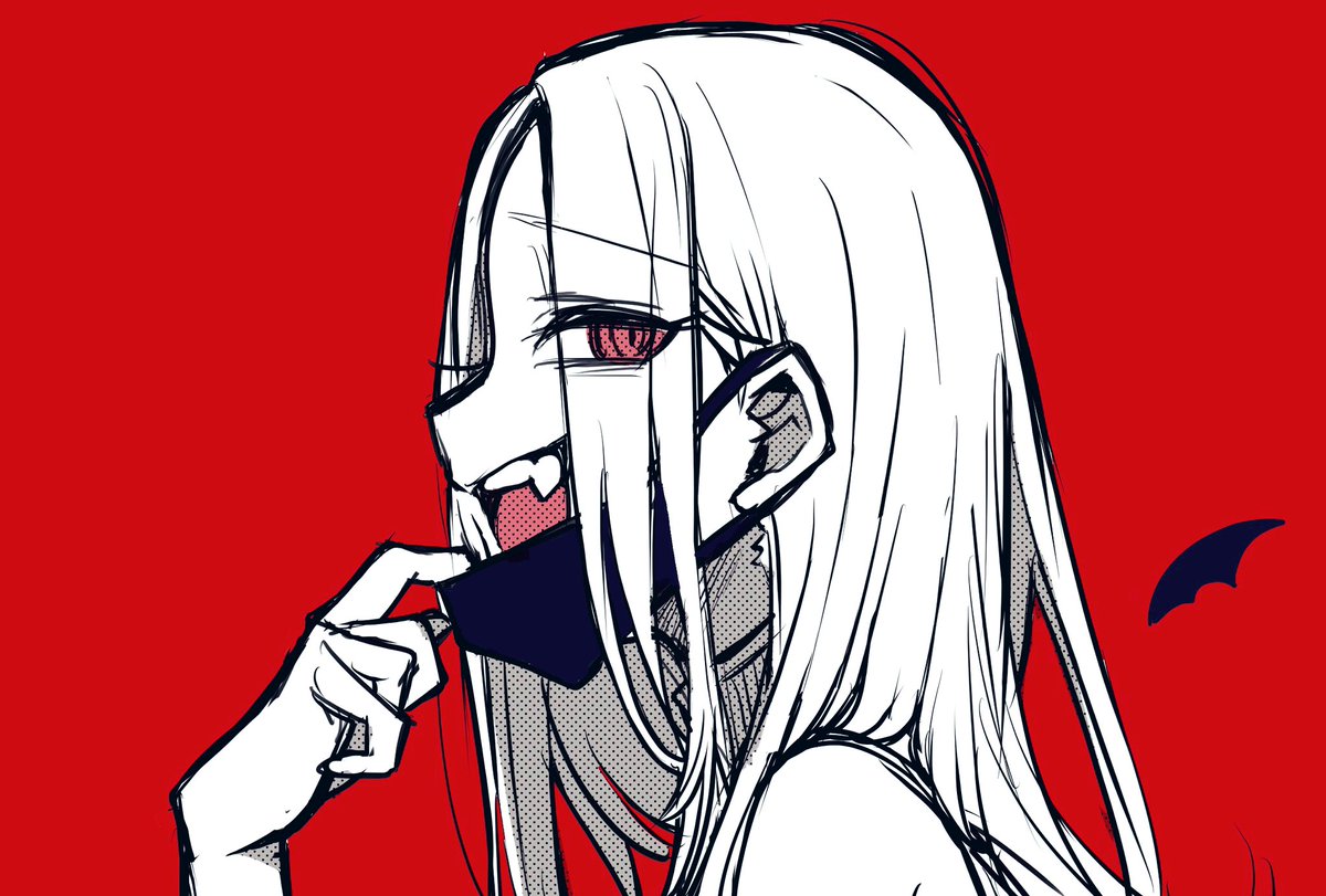 mask pull 1girl red background solo mouth mask mask from side  illustration images