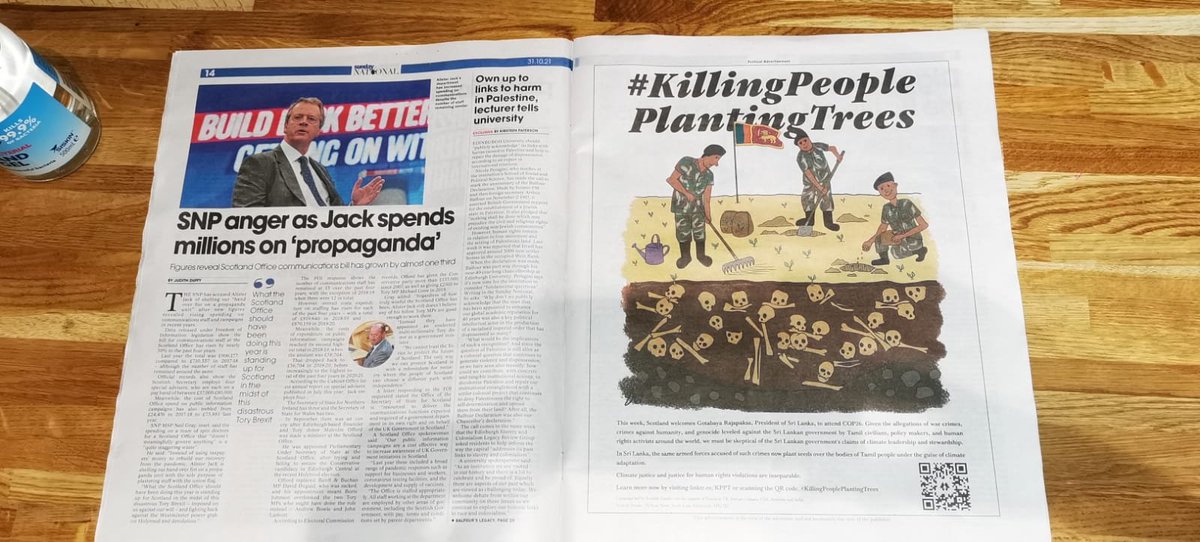 TamilGuardian's tweet photo. #KillingPeoplePlantingTrees - Advert in Scottish paper speaks out against Tamil genocide

https://t.co/jAK65w6iwo https://t.co/nxjVGIG9jV