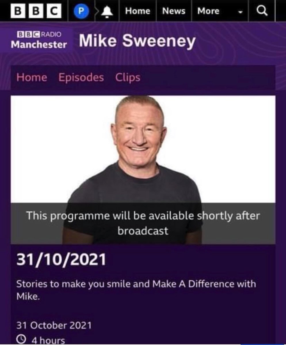 On route to have a chat with Mike Sweeney on @BBCRadioManc tune in about 13:00 to hear what we’ve been up to 👍