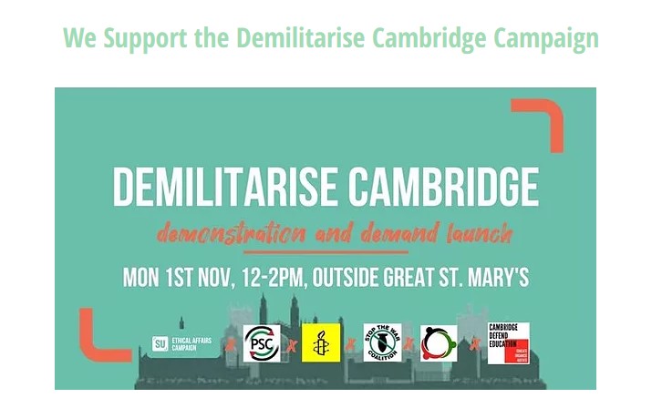 By its connections with arms companies, our University is complicit in political violence around the world, a direct reason for the forced migration of millions.
Let's demand to Demilitarise Cambridge on 1/11, 12pm. fb.me/e/ShjkN7Ug. Our statement: cammigsoc.wixsite.com/cammigsoc/publ…