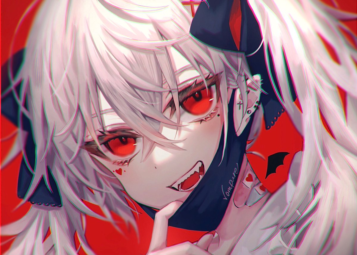 kuzuha (nijisanji) red eyes vampire twintails mask pull mask piercing red background  illustration images