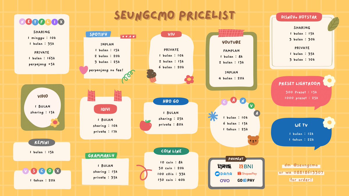 hii aku jual aplikasi premium!☁️

🍿 legal, trusted, bergaransi
💳 qris, bni, all e-wallet
💌 dm/wa wa.me/628818613307

netflix spotify youtube viu disney+ hotstar iqiyi we tv vidio vsco x grammarly coin line remini preset lightroom

t. beli app apps murah #zonauang