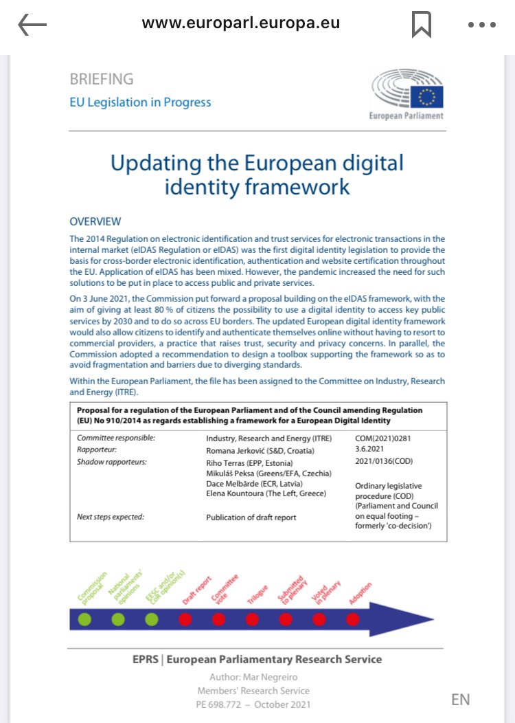 Joerg_Lenz's tweet photo. 🔏🇪🇺🆔 #eIDAS Update European Parliamentary Research Service publishes overview on updating the #EUDigitalDentity framework as part of revision of 2014 Regulation on #electronicidentification and #trustservices
https://t.co/WdZqBmp7Ab
#DigitalIdentity #DigitalIdentities https://t.co/JLrxF8WHVk
