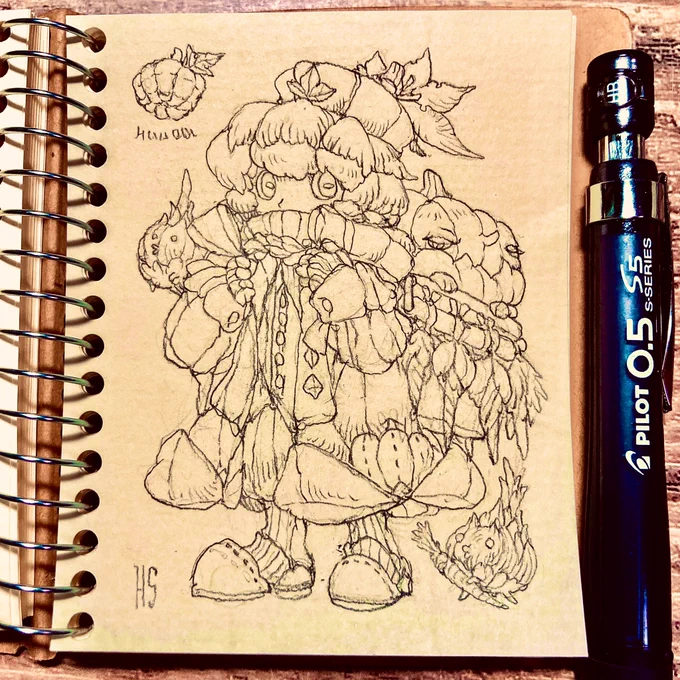 小さなクロッキー帳お絵描き「オバケカボチャ売り🎃」。お気持ちハロウィンなお絵描したのでup* #HappyHalloween2021 