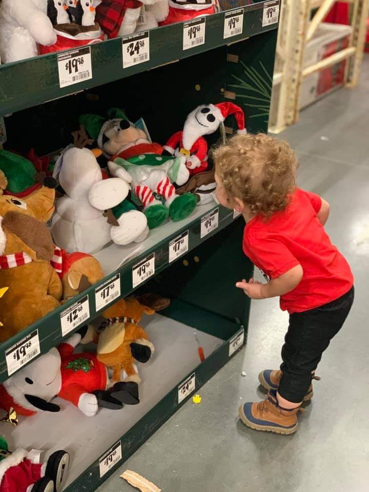 When my Great grandson sees Christmas at Home Depot for the first time.