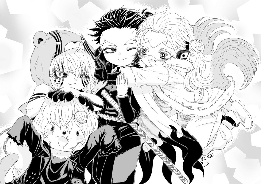 bakuryusyu's tweet photo. ハロウィンとは少し違いますが、#ADV016 で描いたペーパーで、海っこ達に隣接サークルのヒロリコハルトさんの推し、れんごくさんとホークス。僕の推し、猗窩座と弔くんの仮装をしてくれてます!
りこちゃん(ラッコ)が猗窩座のおっぱい隠しになってた!(ゆうくんは女の子なので) https://t.co/WyRLMujxAB