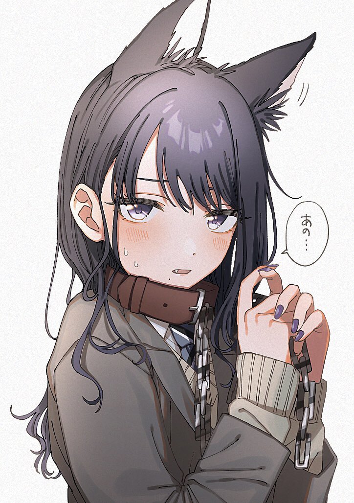 kazano hiori 1girl animal ears solo mole under mouth collar mole necktie  illustration images