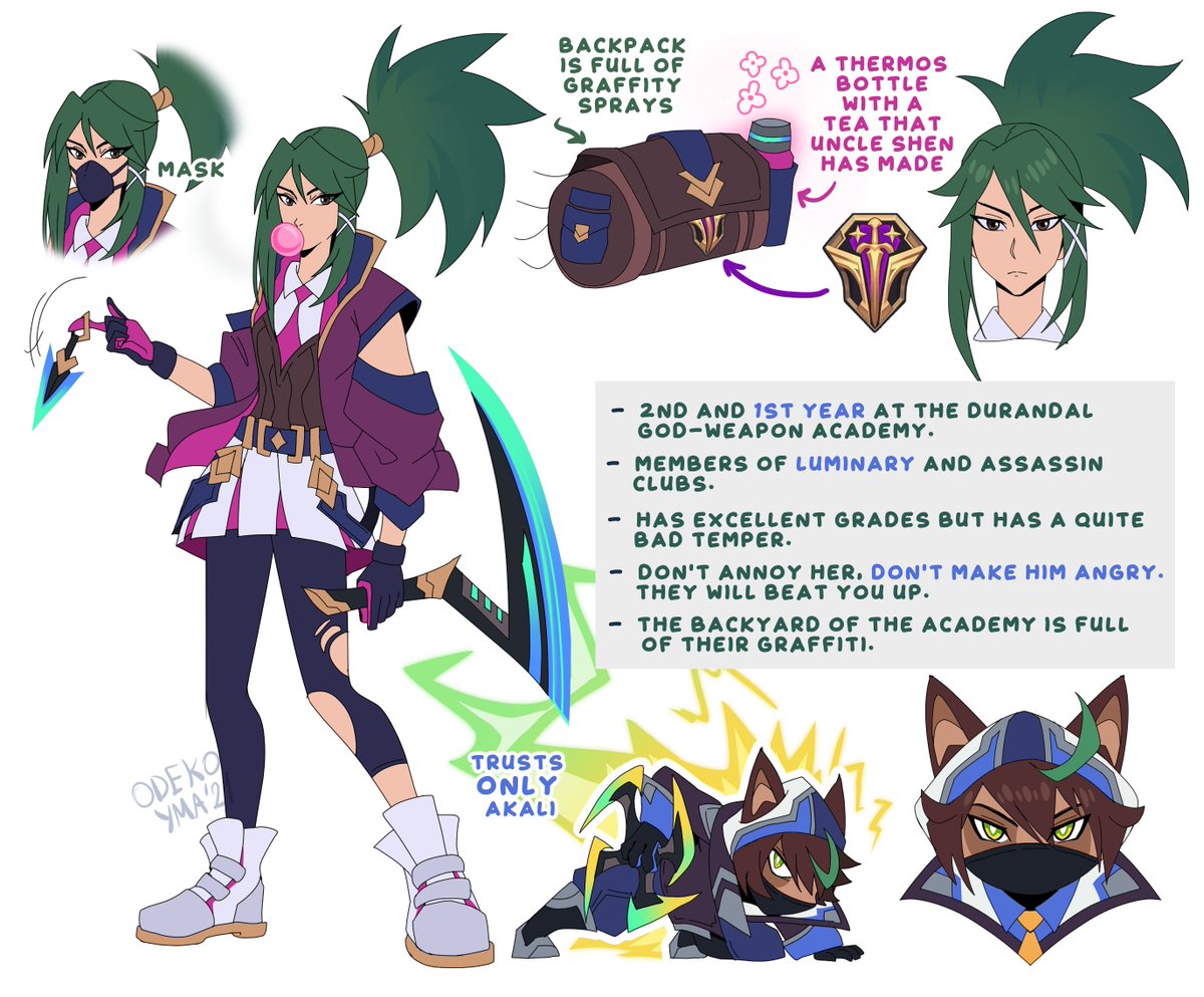 「Meet BATTLE ACADEMIA Akali, Kennen and V」|Odeko Yma 🇺🇦のイラスト