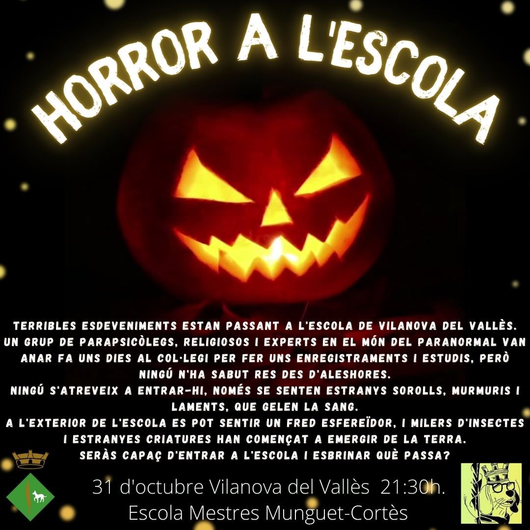 FestesVdV's tweet photo. Avui celebrem la Castanyada de por a l’escola Mestres Munguet!!! No t’ho pots perdre!! 
A les 20:30h Cinema de terror!
A les 21:30h Passatge del terror!
#vilanovadelvalles https://t.co/uXDIvoB5TL