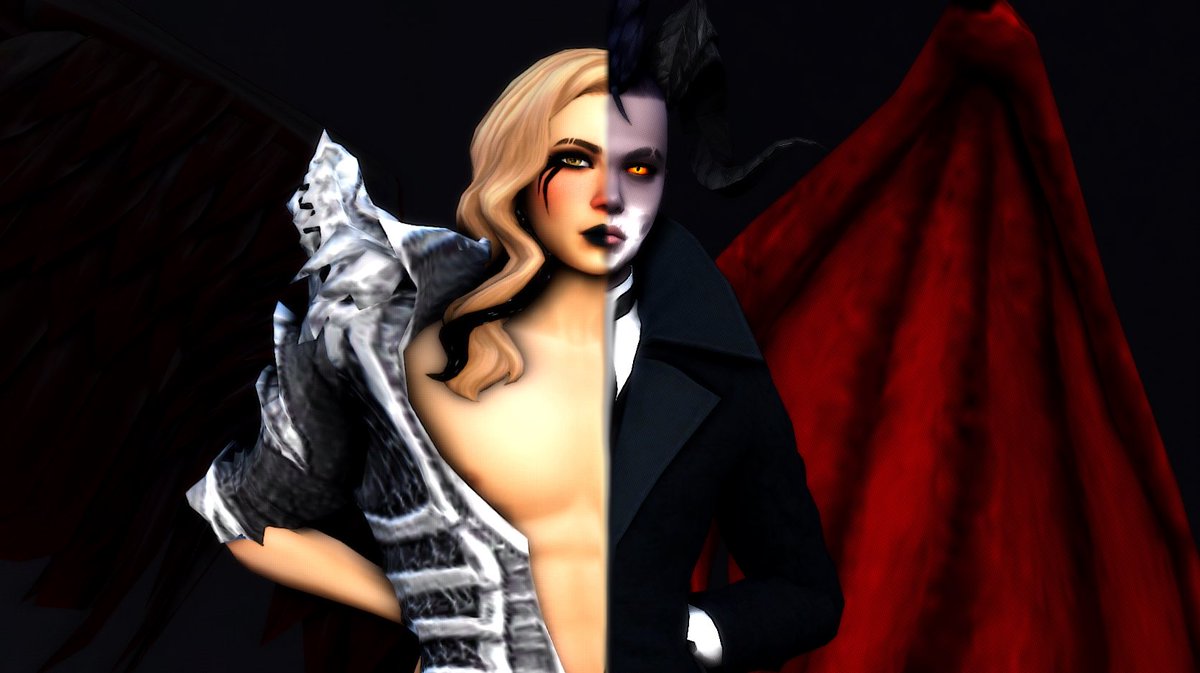 mattishha's tweet photo. Hoy es la noche de Halloween, noche de รกngeles oscuros y demonios. Cielo e infierno, Amor y odio pendiendo de un hilo y es que los polos opuestos se atraen. #Hallorgyn #HalloweenconMorgyn @BettsSims @Veronic32804362 @Yrandsims @Msulsul @lovelysims_yt https://t.co/quOvi0yZZT