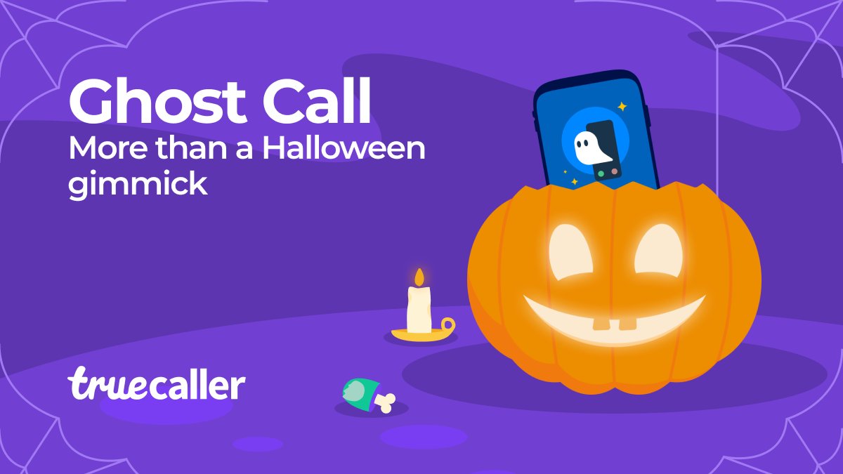 Truecaller's tweet photo. Meet the ghost that's here to save you from real-life scammers. Introducing Ghost Call! Whether it's an encounter with a creepy stranger or a neverending conversation, save yourself from the horror by setting a Ghost Call on your phone and disappear 👻 #HappyHalloween #GhostCall https://t.co/E22OQzwYAE