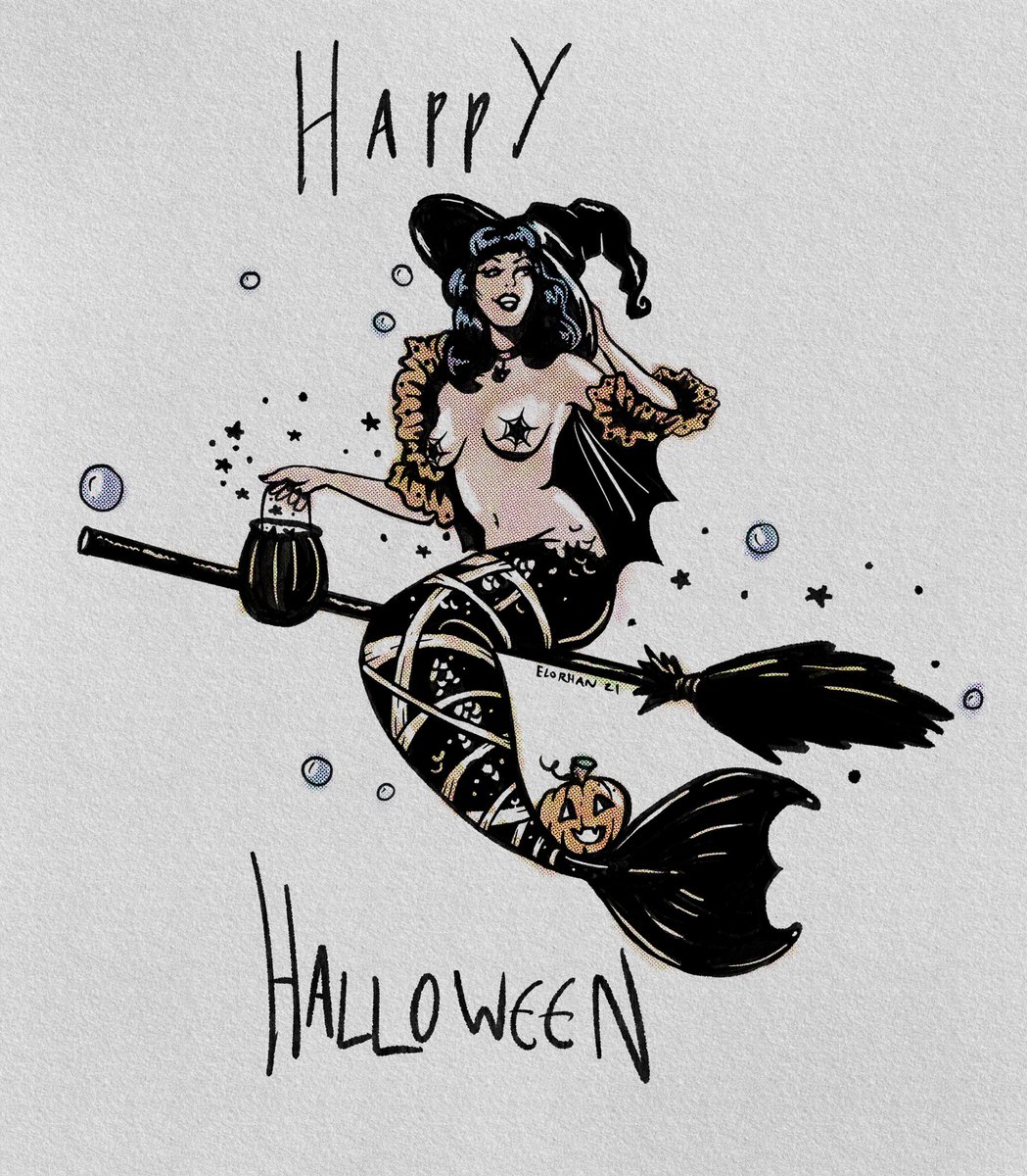 artofelorhan's tweet photo. Happy Halloween! 🎃 👻 🔮🖤✨#AllHallowsEve #elorhan #art #vintagehalloween #merwitch https://t.co/kFyDGYSxcM
