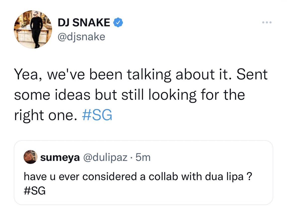 dlipahungary's tweet photo. 📲 | @djsnake reveals that he and @DUALIPA have discussed collaborating but are still looking for the right song #SG https://t.co/Gkimvj822o