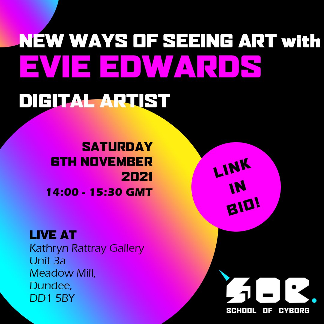 🤖🤖🤖🤖🤖🤖
Our New Ways of Seeing Art workshop is with multidisciplinary artist Evie Edwards.
LINK IN BIO for tickets
#schoolofcyborg #neondigitalarts #kathrynrattraygallery #dundee #scotland #ai #cyborg #digitalart #virtualidentity #lbgtqia #art #computerart #creativescotland