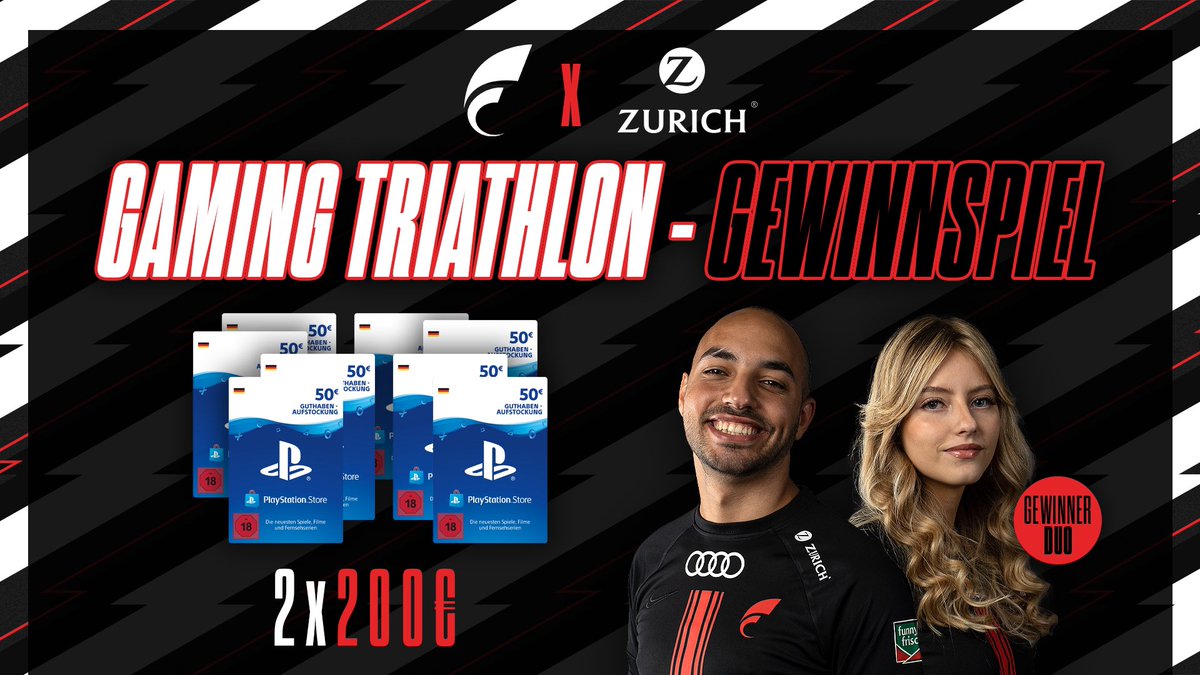 MoAuba's tweet photo. Erster Platz beim @zurich_de Triathlon mit @FabienneXIII geworden! Für den Sieg haben wir 200€ PSN-Guthaben zum verlosen bekommen:

Um teilzunehmen:
▶️ Beitrag liken + retweeten
▶️ @MoAube und @zurich_de folgen

Viel Glück ✌️🍀 https://t.co/Q6PYc5EKyi