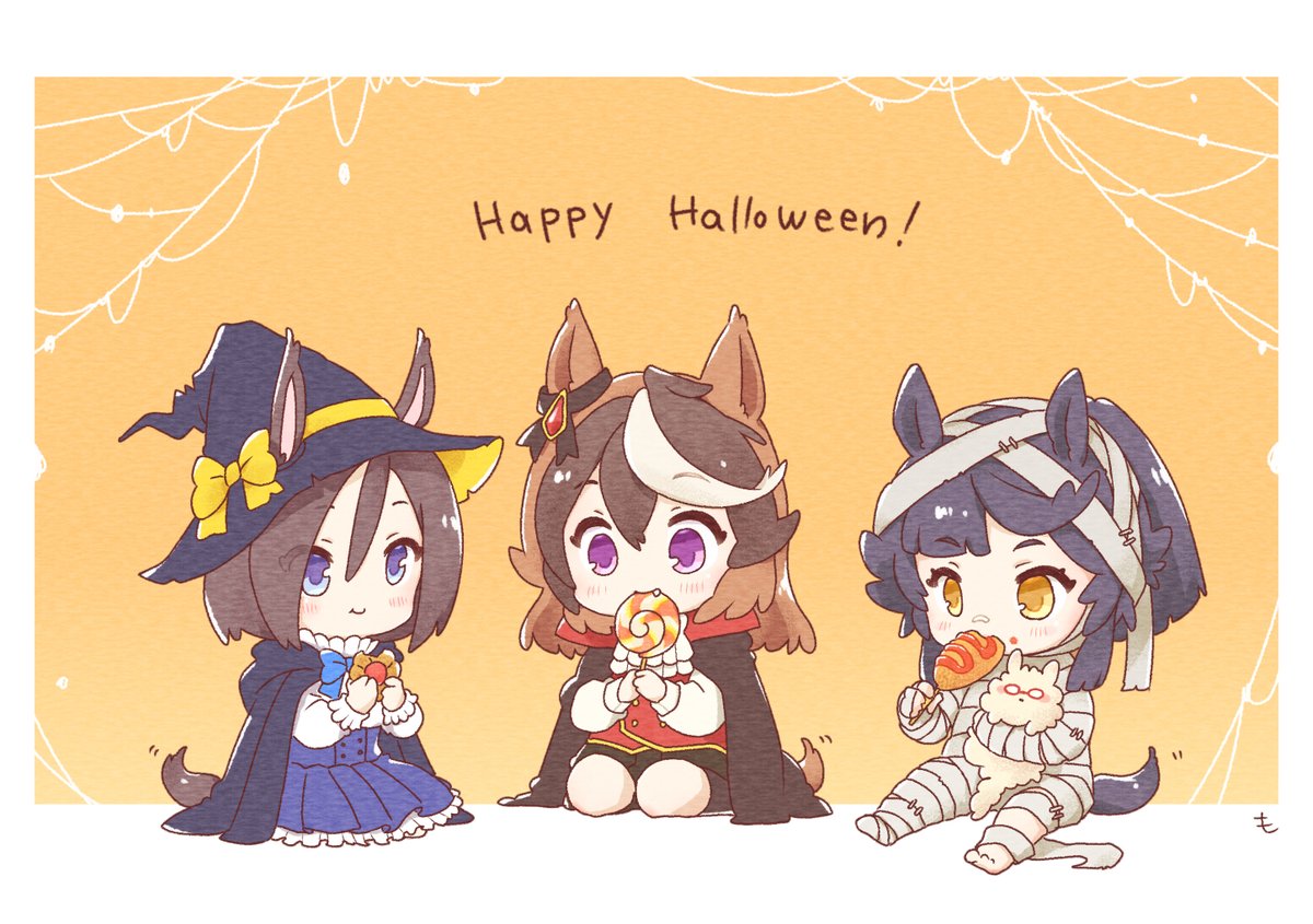 air groove (umamusume) ,narita brian (umamusume) ,symboli rudolf (umamusume) multiple girls animal ears 3girls horse ears hat witch hat horse tail  illustration images