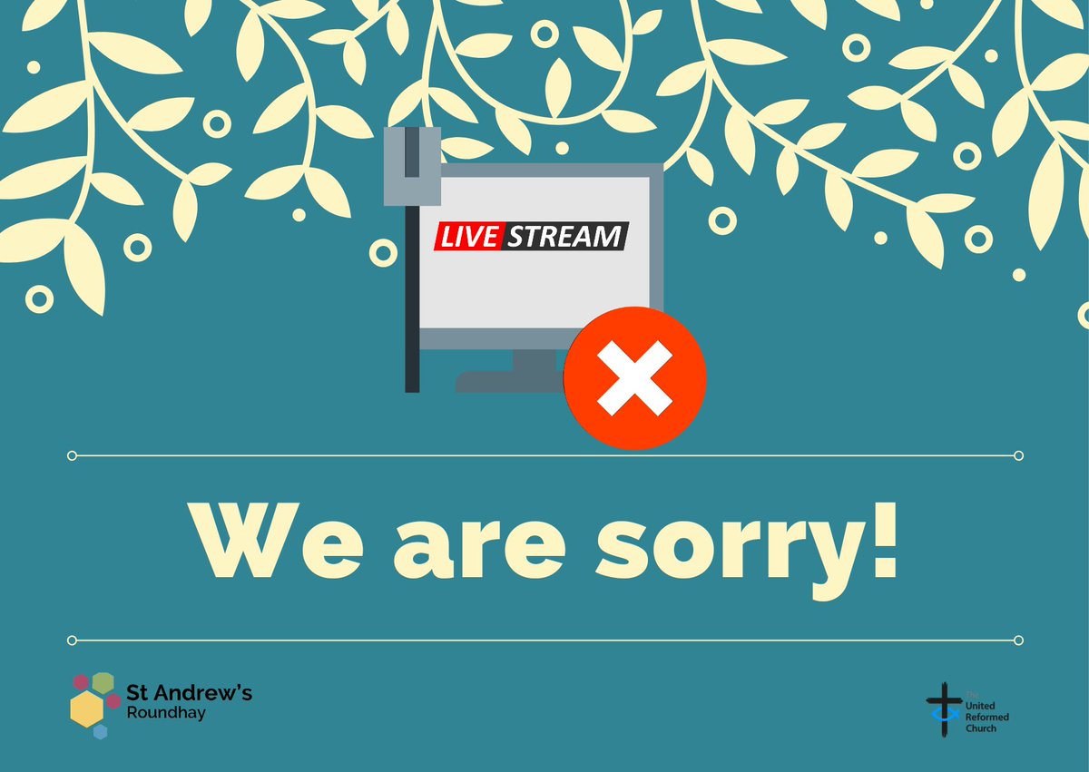 standrewsurc's tweet photo. Please accept our apologies if you tried to tune in to our YouTube live broadcast this morning! 
Unfortunately we experienced a hardware fault &amp; couldn't rectify it in time.
We have now resolved the issue &amp; will be putting out a recording of the service later today. https://t.co/lLUBakXgHx