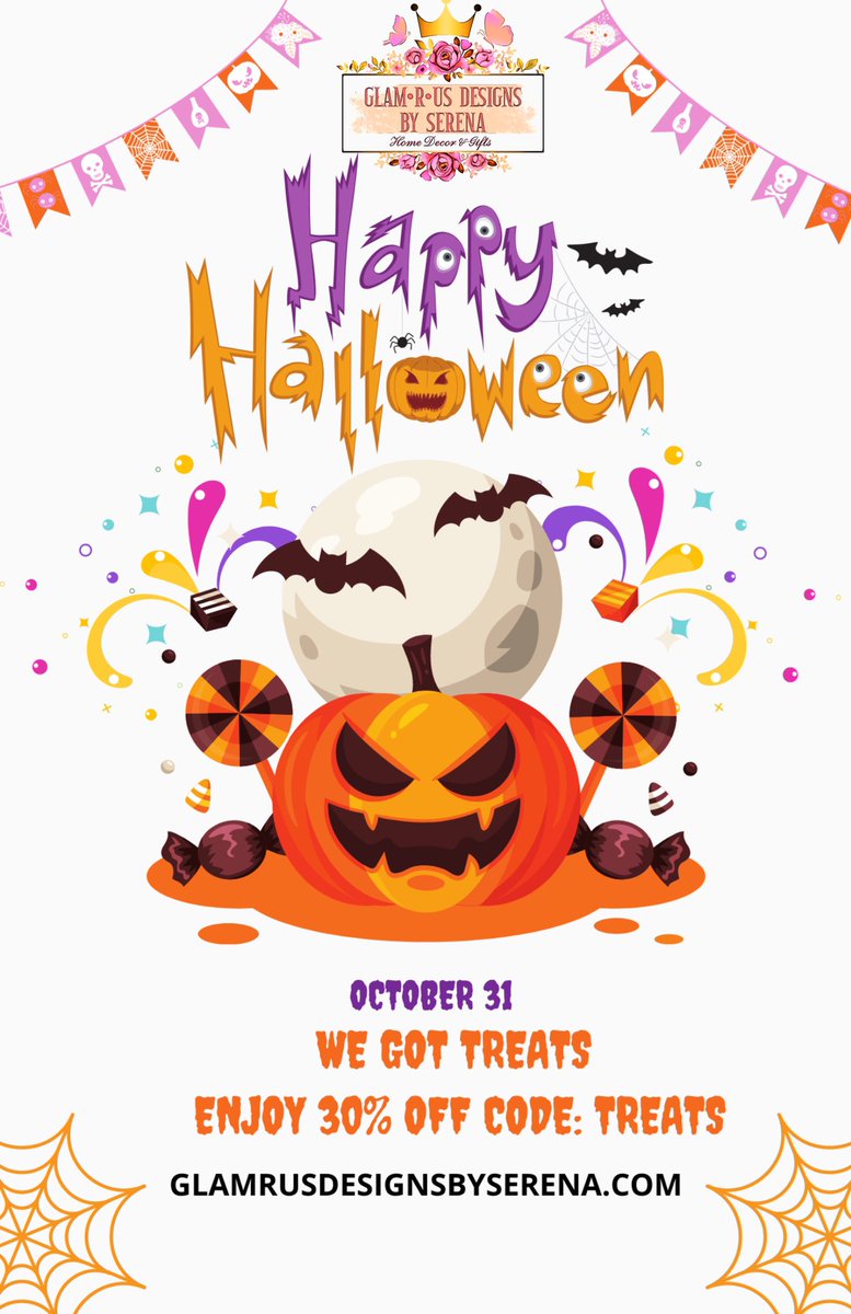 DesignsSerena's tweet photo. Happy Halloween 🎃 we got treats save 30% off entire website code: treats until midnight enjoy 🧡🖤
https://t.co/d8fiSthk8i

#halloween2021 #HappyHalloween2021 #HappyHalloween #shopping #BlackOwnedBusiness #sundayvibes https://t.co/sxjlVjdFVt