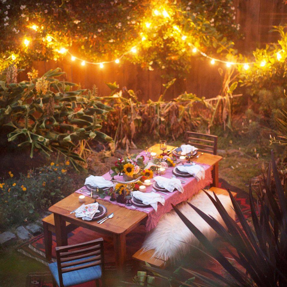 Create a romantic evening with your partner all in the convenience of your own backyard! A little lighting, nice table set up, and maybe some wine and you've got yourself an intimate setting!

#RomanticSetting 
#datenightideas 
#BackyardLighting  
#BackyardDinner   
#DinnerParty