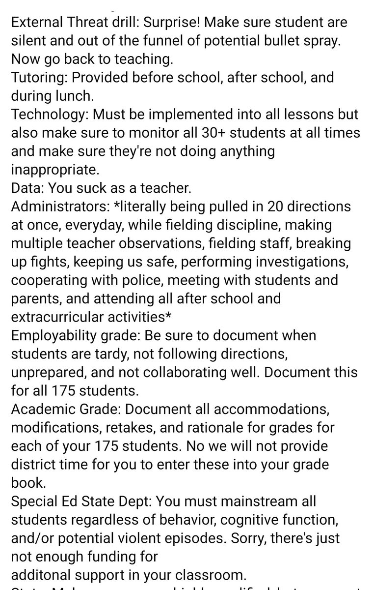 Def something to think about. See reply for last pic. Taken from a shared post on FB. We say "yeah teachers have a lot going on..." But what can we DO about that. When does the plate get too full? What gets sacrificed? How can we make positive changes? #teacher #teachers