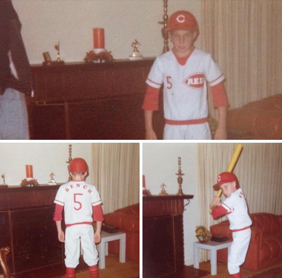 MichaelCoate's tweet photo. Happy Halloween! Here’s a flashback to Halloween 1977, age nine, as my favorite ballplayer @JohnnyBench_5 

Uniform made by my mother (this was before retail replica uniforms were a thing). https://t.co/VRDkO1Pnbo