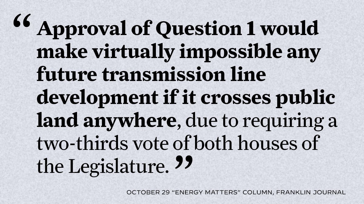 From local climate scientists: "Approval of Question 1 would make virtually impossible any future transmission line development if it crosses public land anywhere, due to requiring a two-thirds vote of both houses of the Legislature." sunjournal.com/2021/10/29/ene… #mepolitics