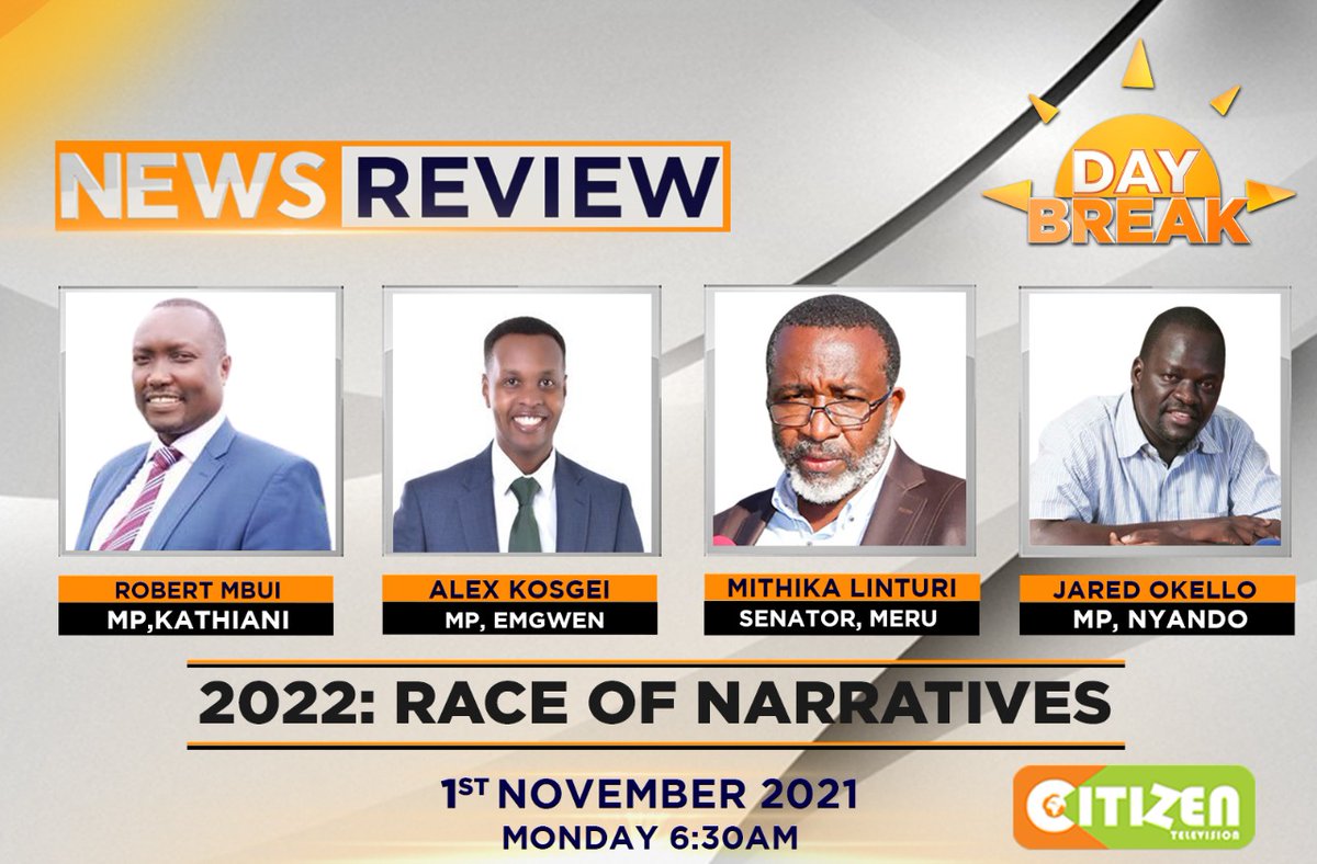 citizentvkenya's tweet photo. On #Daybreak this Monday: Nine months to the gen. election the campaign trail is now littered in narratives, accusations &amp; counter-accusations amidst claims of "project candidates". IEBC closes voter listing this Tuesday with low turnout recorded.  W/ @SamGituku https://t.co/Y8IqAV9wPE