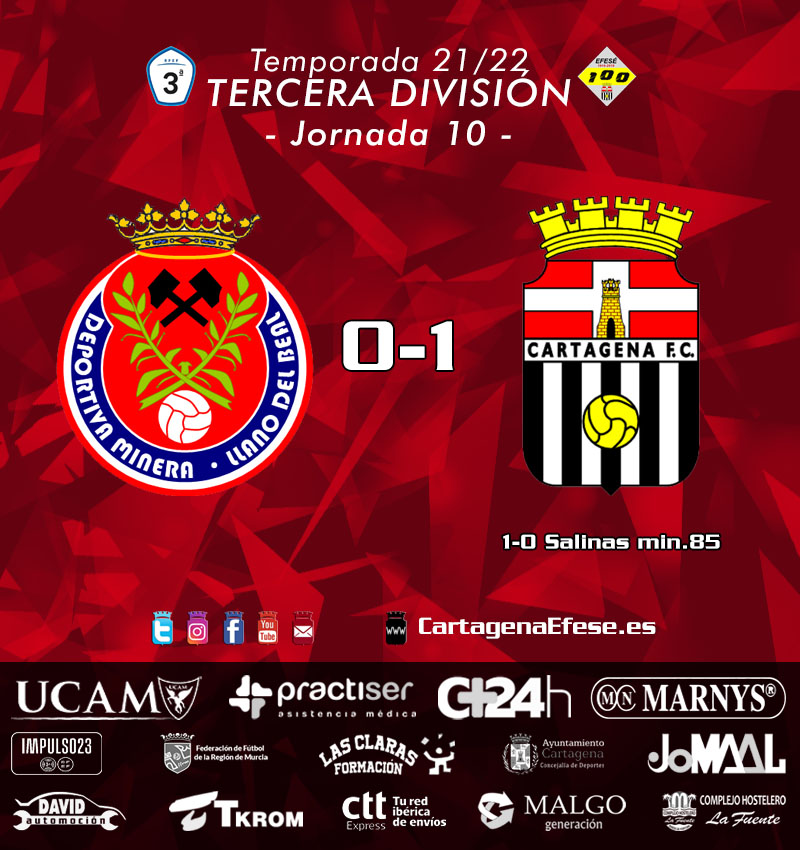 TERCERA | Final!!
<a href="/DeportivaMinera/">Club Deportiva Minera</a> 0-1 <a href="/CartagenaEfese/">Cartagena F.C.-UCAM</a> 
<a href="/_javisalinas11/">Javier Salinas Costa</a> vuelve a dar la victoria al Efesé 💪
#VamosEfese