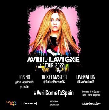Mer84x's tweet photo. Venga a seguir #AvrilComeToSpain La queremos en España ! @LiveNationES @TicketmasterES @Los40 @TonyAguilarOfi 😬😂 https://t.co/4EDuodHH1r