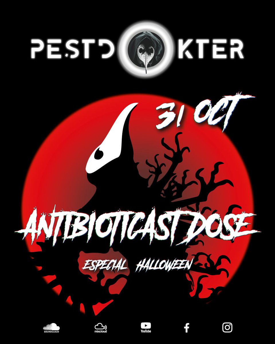 pestdokter's tweet photo. Tened cuidado!! La peste sale a pasear por Halloween ☠️🎃 

Antibioticast Dose vuelve para celebrar el día de los difuntos. Espero que paséis un terrorífico día.

https://t.co/YAnpREE3ab

 #hardtechno #Industrialtechno #Plaguedoctor https://t.co/oFboWAs0Te