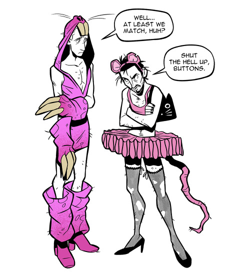 Buttons' past halloween costumes included: John Hancock, brahmin (with Meg), Slutty Molerat and slutty cat (in GTA AU) 