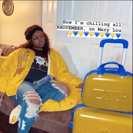 womenofsgrho's tweet photo. Twas the night before Rhovember &amp; all through the town, Sorors getting ready to shake that monkey down! 
(Which soRHOr are you?) 1,2,3 or 4 😂💙💛 https://t.co/XdzSxcl4wv