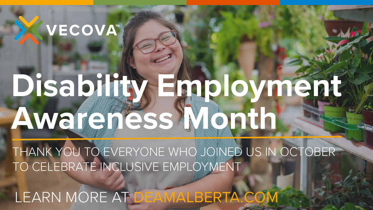 Vecova's tweet image. Thank you to everyone who joined us in October to celebrate DEAM! We had a great time raising awareness for inclusive employment practices for persons of all abilities. We can’t wait to celebrate with you again next year!

Learn more: ow.ly/D70E50GuM6d

#DEAM2021