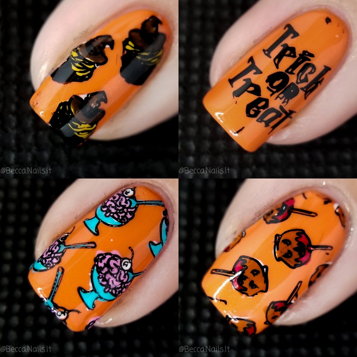 BeccaNailsIt's tweet photo. I'm starting Halloween off with some tricks and treats! @/thelazyhand and  @/friendly_nailorhood hosted a trick-or-sweets collab in honor of today's festivities!🎃👻🍭🍬 

For my design I used a stamp set that has some tricky looking treats! Be sure to check out #Sweetivities. https://t.co/yIk1WliAia