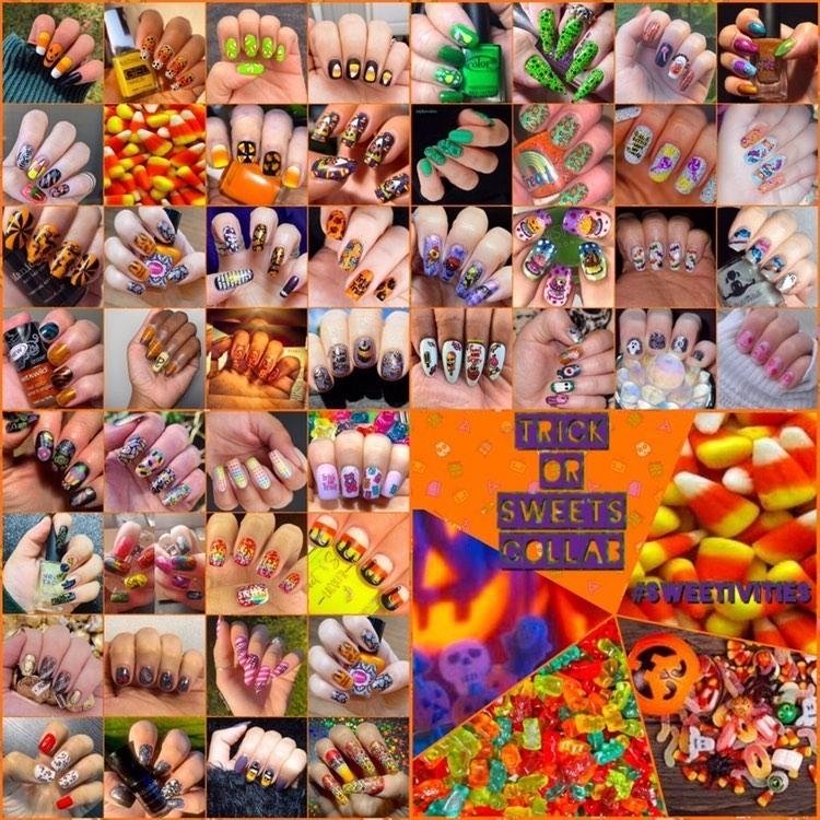 BeccaNailsIt's tweet photo. I'm starting Halloween off with some tricks and treats! @/thelazyhand and  @/friendly_nailorhood hosted a trick-or-sweets collab in honor of today's festivities!🎃👻🍭🍬 

For my design I used a stamp set that has some tricky looking treats! Be sure to check out #Sweetivities. https://t.co/yIk1WliAia