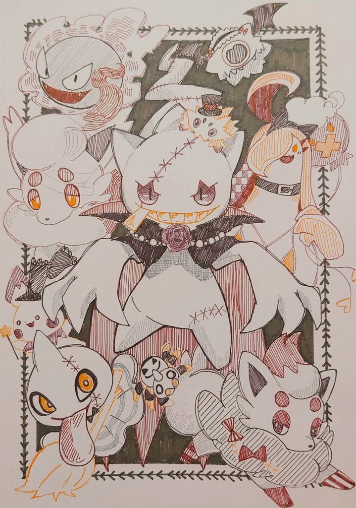 mimikyu pokemon (creature) no humans clothed pokemon halloween smile cape orange eyes  illustration images