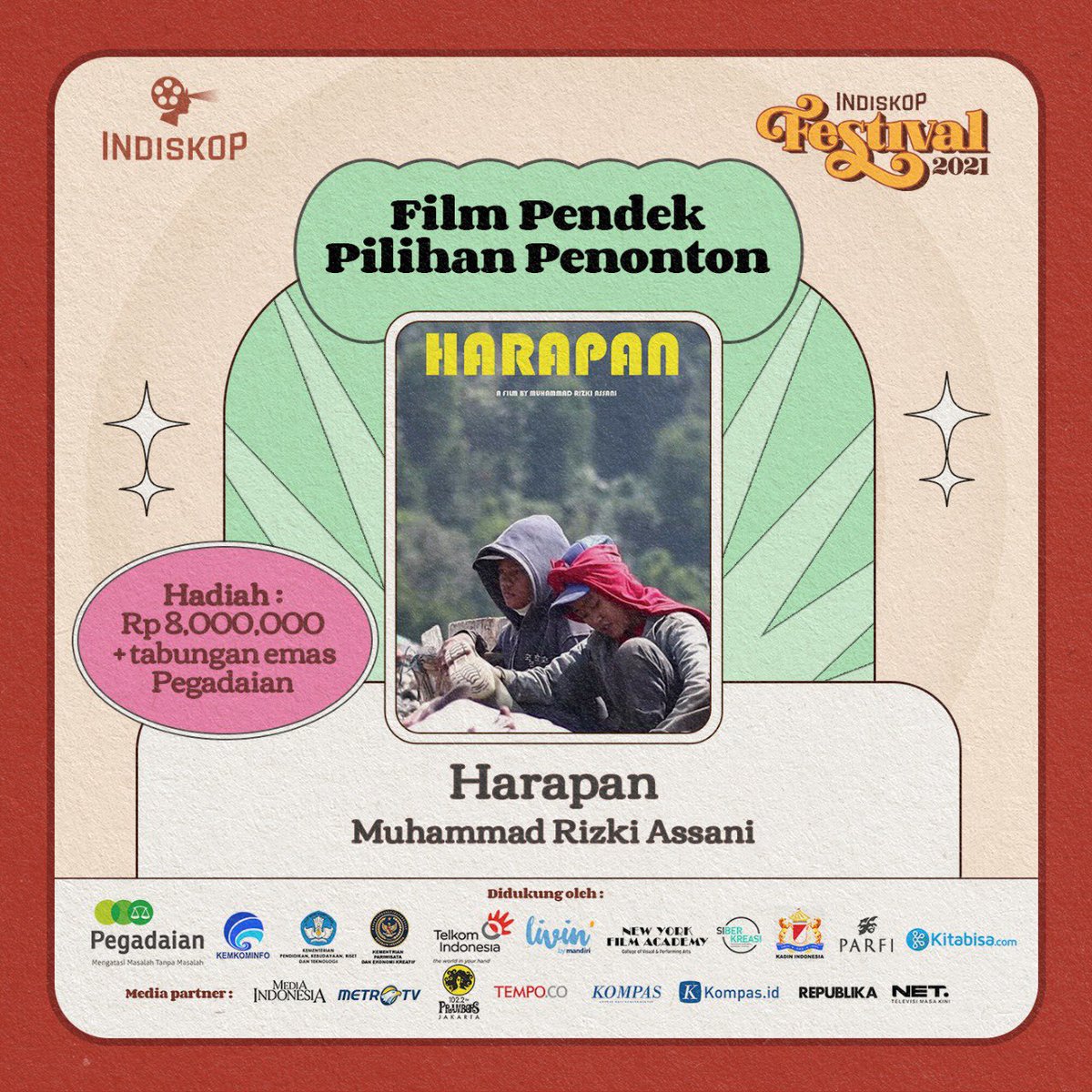 Indiskop_'s tweet photo. Selamat kepada seluruh pemenang Indiskop Festival 2021! Terima kasih sudah berkontribusi dan memberikan karya-karya yang luar biasa. Terus berkarya dan majukan perfilman Indonesia. https://t.co/zO6095642C