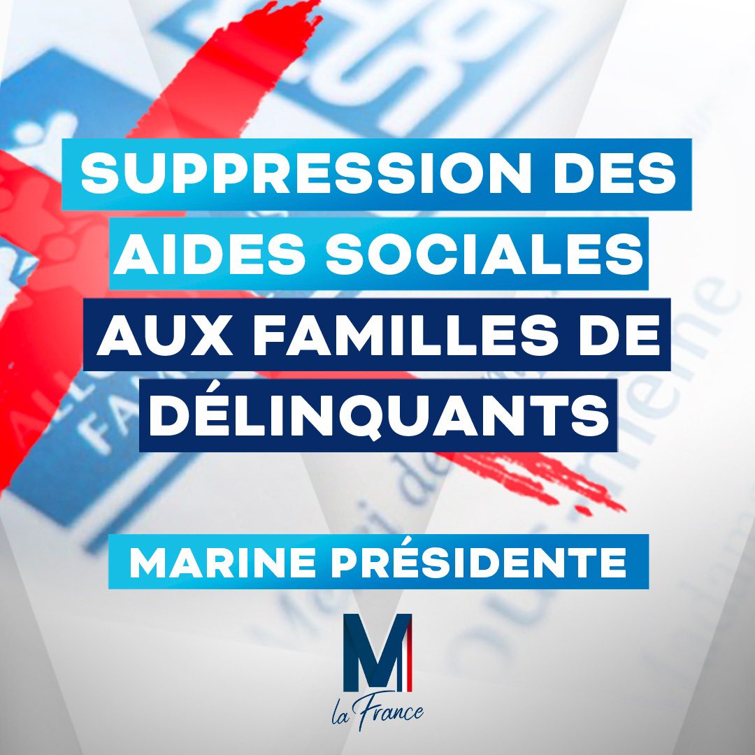 RNational_off's tweet photo. 🔴 Réclamons la fin des aides sociales pour les parents de délinquants ! #MLaFrance #MarinePrésidente

👉🏻 https://t.co/gGaFaIp2cw https://t.co/m5YqJGv5WF