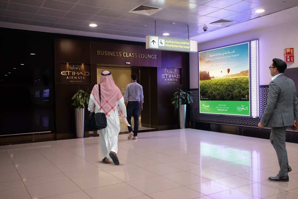 JCDecaux_ME's tweet photo. Saudi Tourism Authority @VisitSaudiNow, selected @AUH's premium media network strategically located at First & Business class lounges’ entrance, to encourage high-net-worth passengers to visit the untouched natural & historical wonders of Saudi Arabia.
#VisitSaudiNow #AUH https://t.co/YAziULzmCL