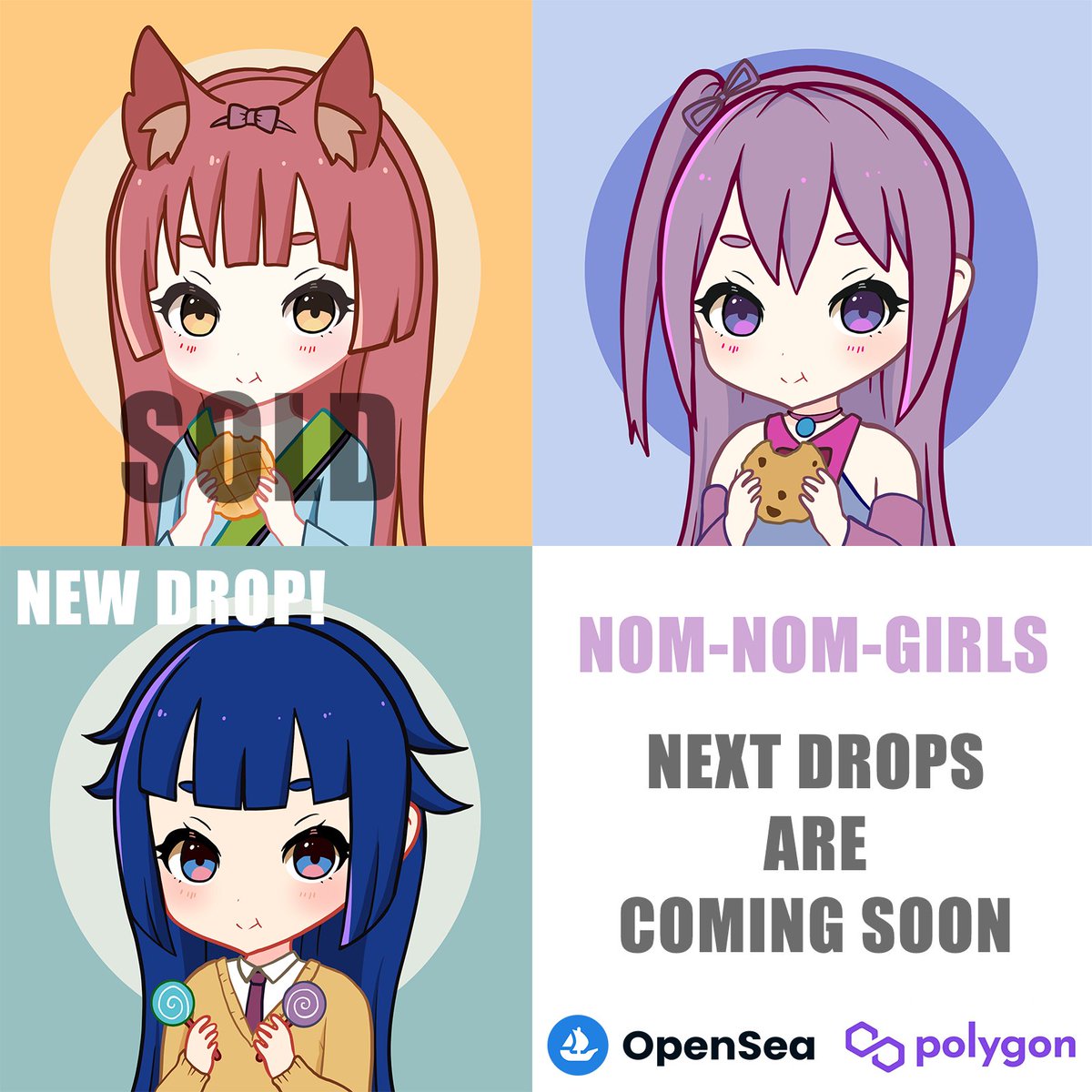 NOM-NOM-GIRLS
New drop #3 Now Available on Opensea [POLYGON CHAIN] 🥳🥳🥳
CHECK OUT THIS!! : opensea.io/collection/nom…