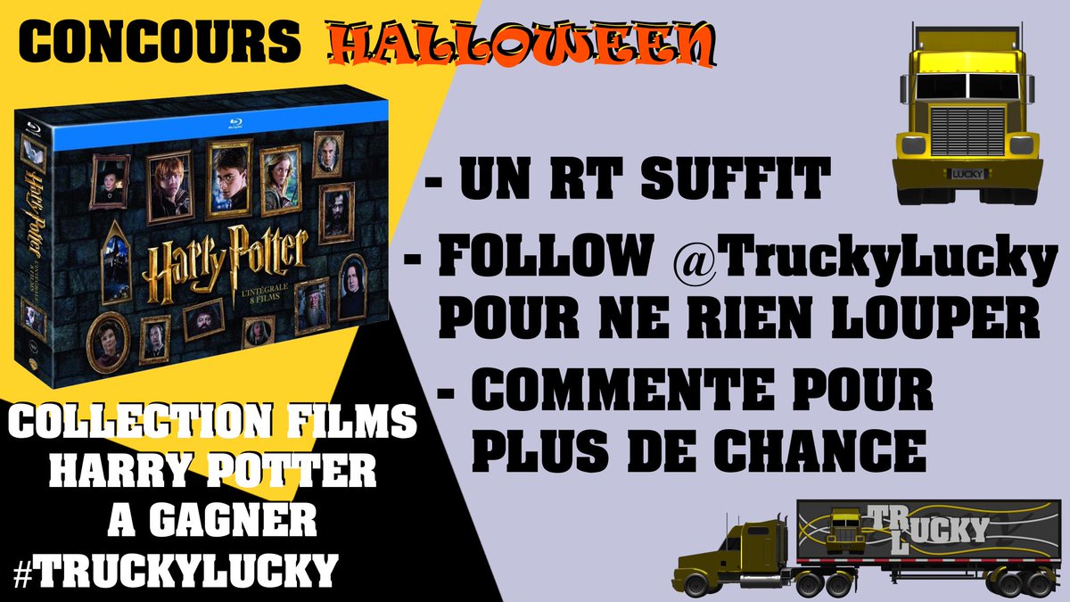 #Concours #Jeu
Gagnez la collection des 8 films #HarryPotter !🧙
#halloween2021 en compagnie de Voldemort!👻

- 1 #RT suffit

+ de chances :
📲 Sur l'app : play.google.com/store/apps/det…
💬 Commentez/mentions

Suivez <a href="/TruckyLucky/">#Concours - Trucky Lucky</a> pour + de concours.

#Halloween #JeuConcours #TruckyLucky