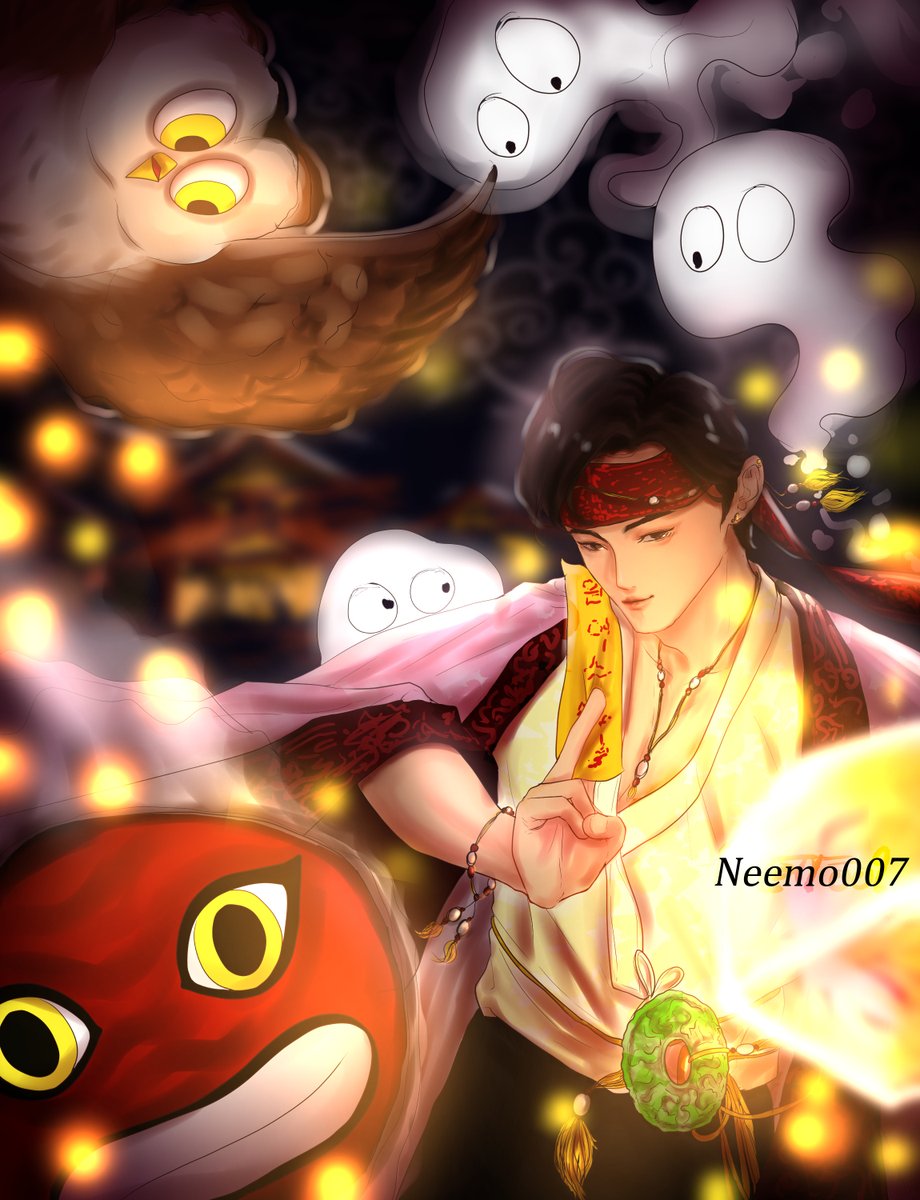 Neemo007fanart's tweet photo. Its #Halloween but #LIT inspired in a traditional theme ✨✨

"In the night when there's no moon the mystical light enlivens the non-living and the spirits are enchanted by the sorcerers' talisman..."

#WEUS_SPOOKYFEST  #ONEUSfanart  #RAVN  #LEEDO  @official_ONEUS https://t.co/nfoexAMkdI