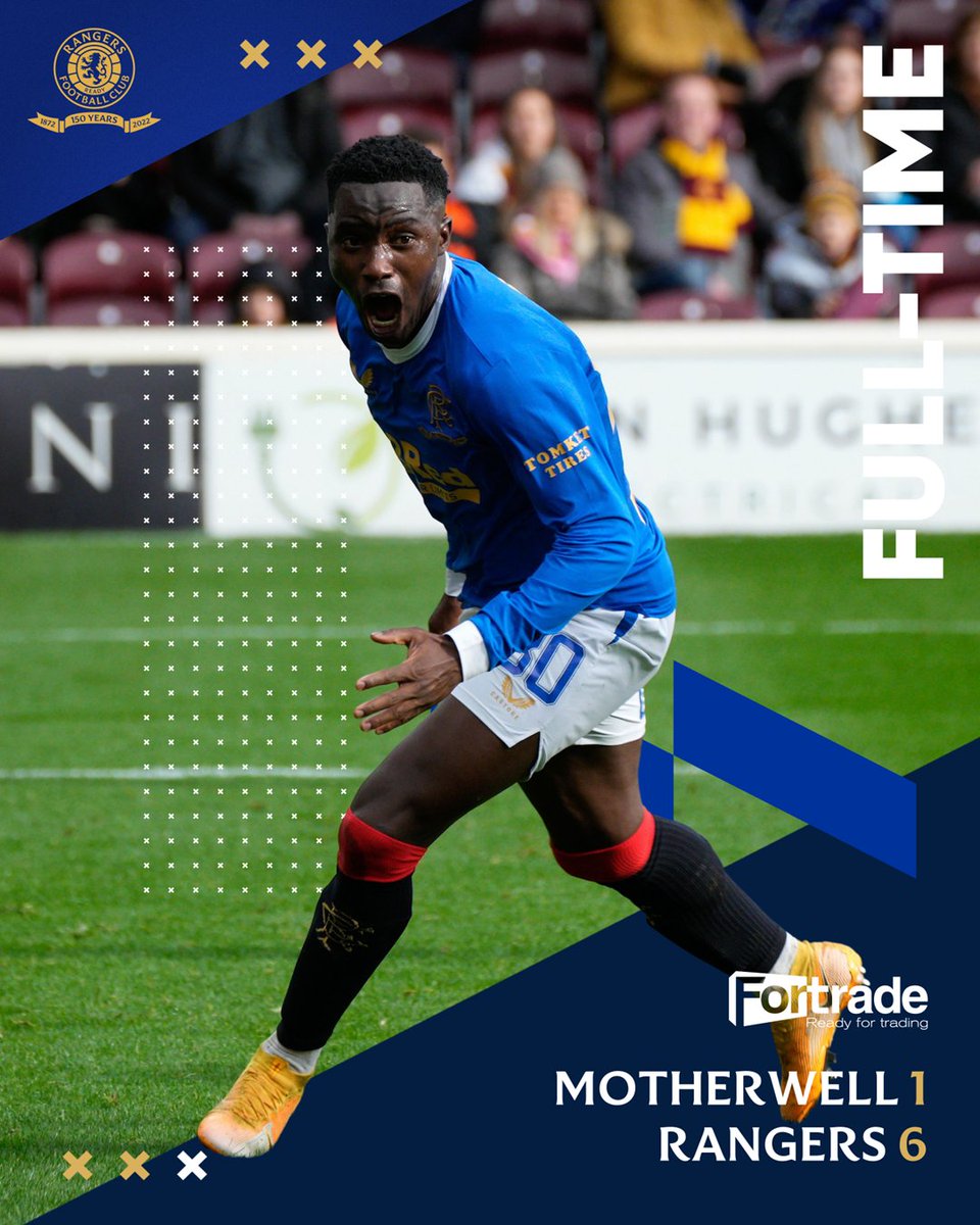 RangersFC's tweet photo. FULL-TIME: Motherwell 1-6 Rangers

A top team performance at Fir Park 👏 https://t.co/LpPx8qJ42o