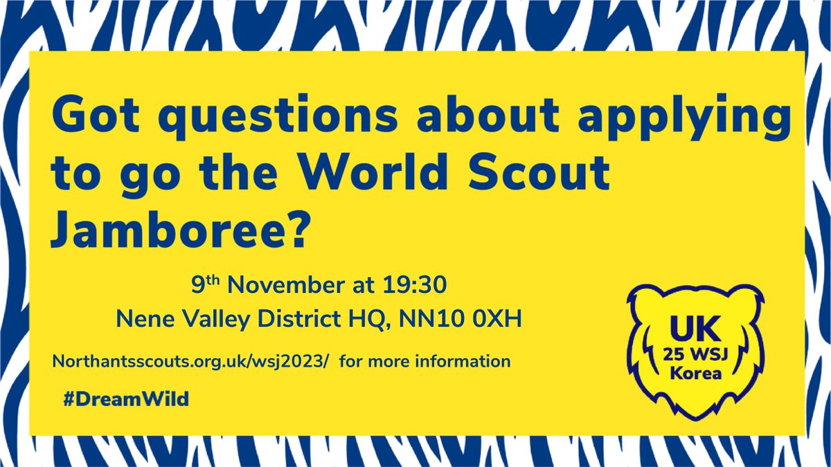 Northantsjambo's tweet photo. We’re looking for 36 young people to join the Northamptonshire unit going to the 25th World Scout Jamboree in Korea in the summer of 2023.
Roadshows to find out more on the 4th, 9th 10th November for more details visit county website
https://t.co/SfgT5dGkWT https://t.co/38Qmjr1Qoq
